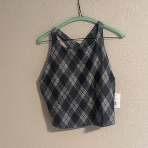Beyond Yoga Softmark Refocus cropped tank grey Argyle